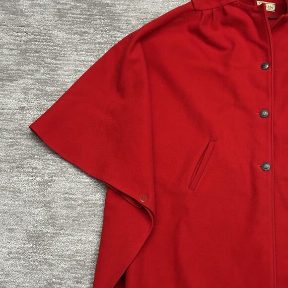 Vintage Herman Kay Cape Womens One Size Red Button Front Made in USA 90s Poncho - Picture 4 of 16
